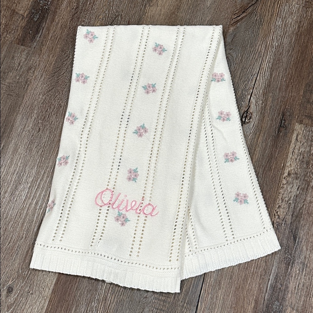 Pottery Barn Dreamy Luxe Knit Baby Blanket in Ivory Floral OLIVIA
